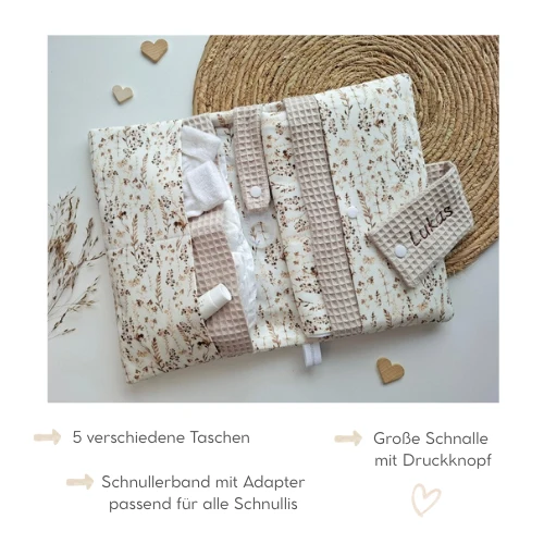 WINDELTASCHE "Gräser" beige mit Wickeldecke & Wunschnamen