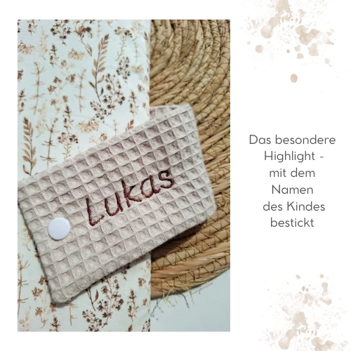 WINDELTASCHE "Gräser" beige mit Wickeldecke & Wunschnamen