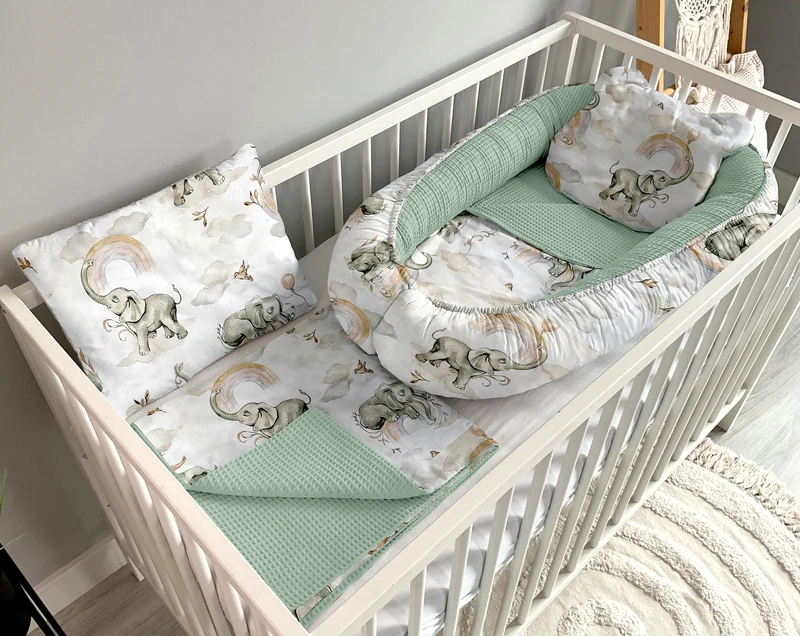 OUTLET no defects Babynest 5 piece set | Beige elephants and dirty mint