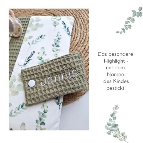WINDELTASCHE "Eukalyptus" mit Wickeldecke & Wunschnamen