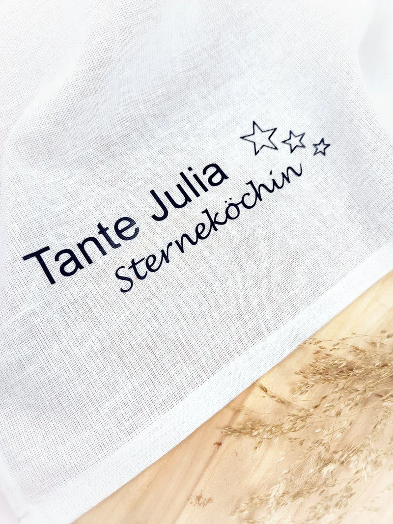 GESCHIRRTUCH "Sterneköchin" Baumwolle/Leinen - personalisierbar