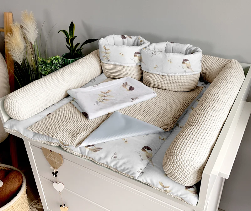 Changing mat | set of 6 elements | Birds and light beige