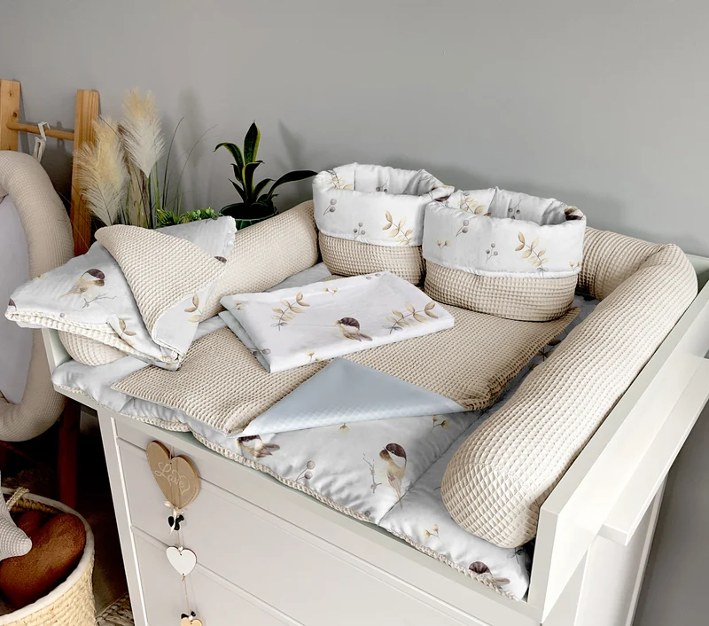 Changing mat | set of 6 elements | Birds and light beige