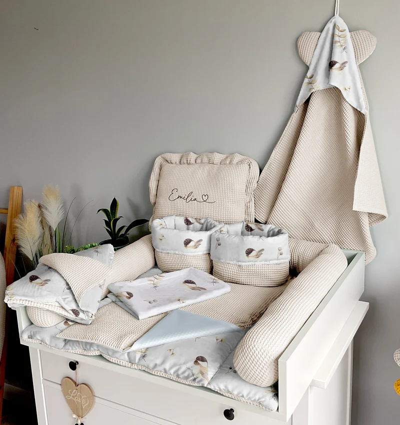 Changing mat | set of 6 elements | Birds and light beige