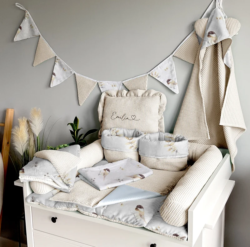 Changing mat | set of 6 elements | Birds and light beige