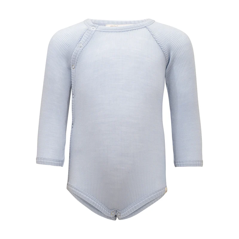Minimalisma Wickelbody Langarm aus Merinowolle 'Ask' Frost Blue
