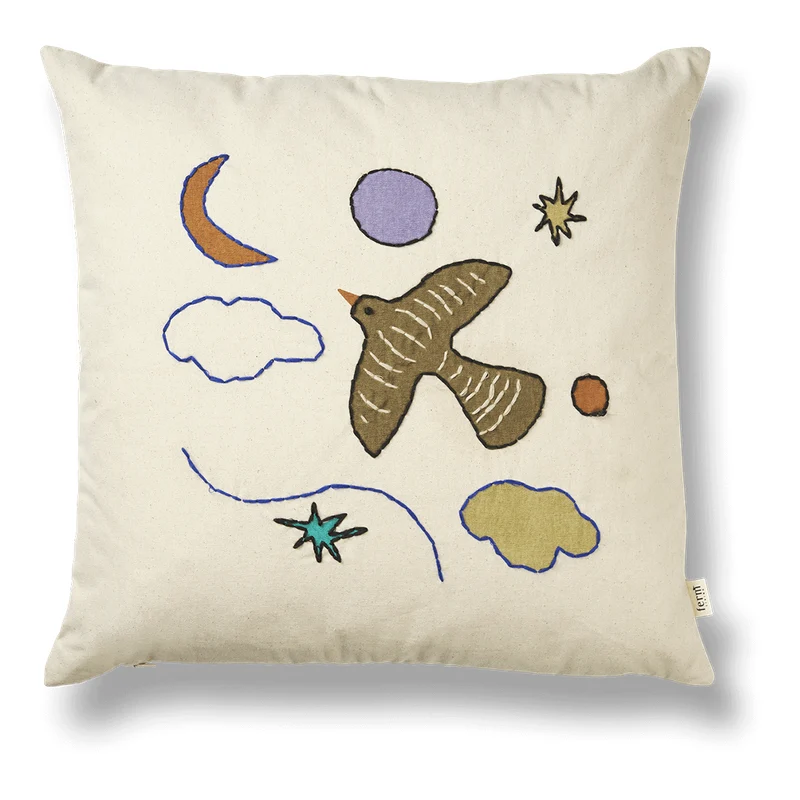 Ferm Living Besticktes Kissen 'Naive' Bird