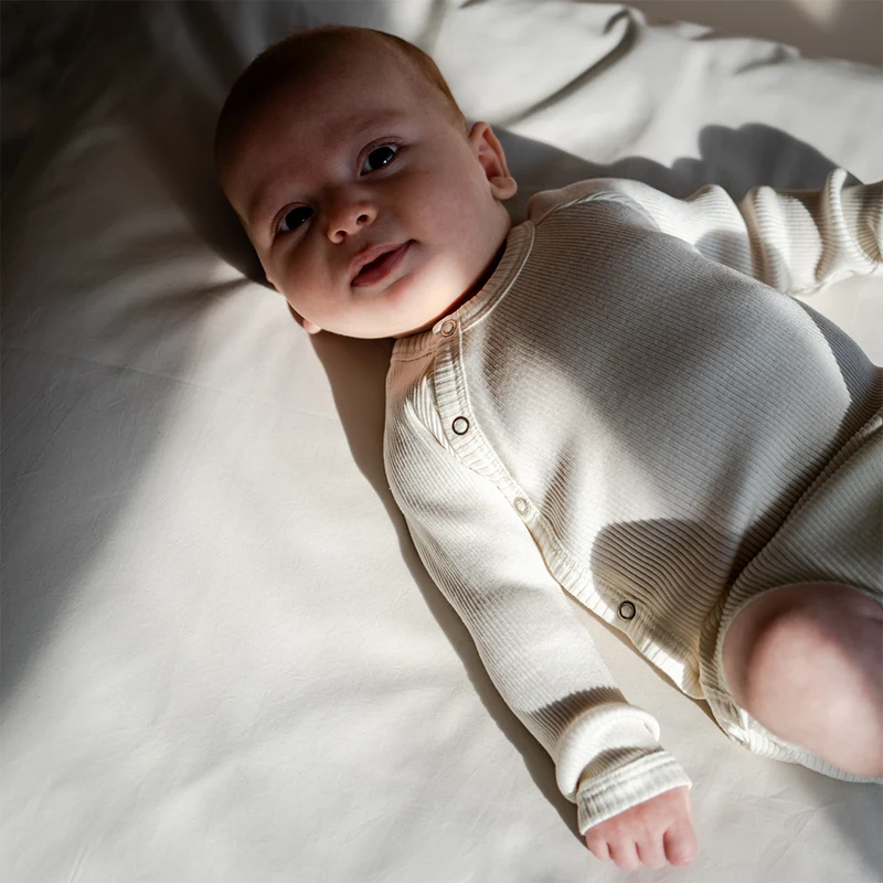 Minimalisma Wickelbody Langarm aus Seide/Baumwolle 'Bibi' Cream