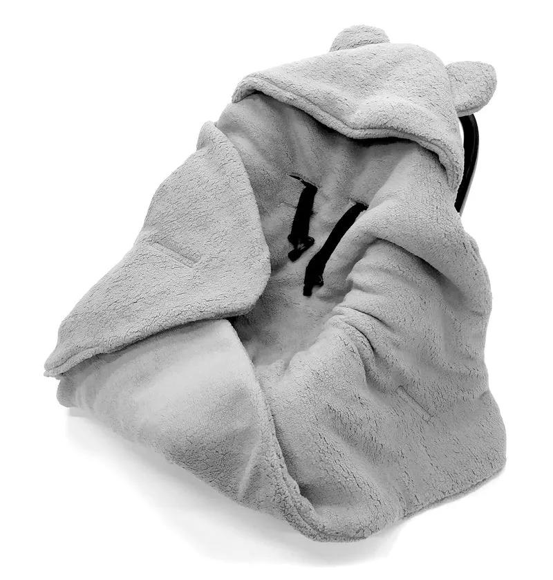 Winter blanket, swaddle for car seat carriers 3 and 5 point belt system | Grey