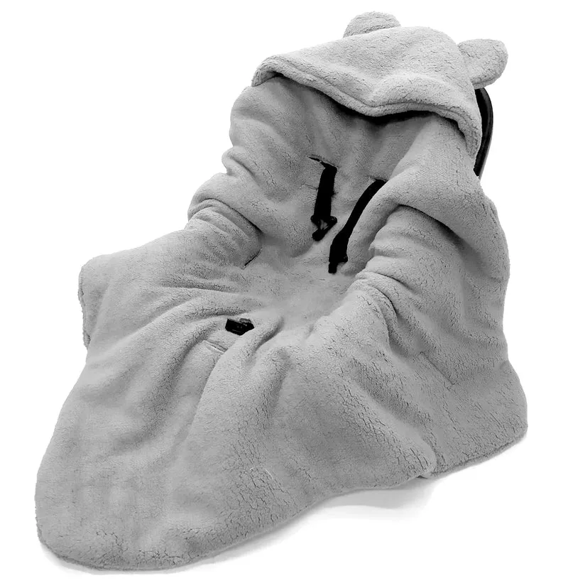 Winter blanket, swaddle for car seat carriers 3 and 5 point belt system | Grey