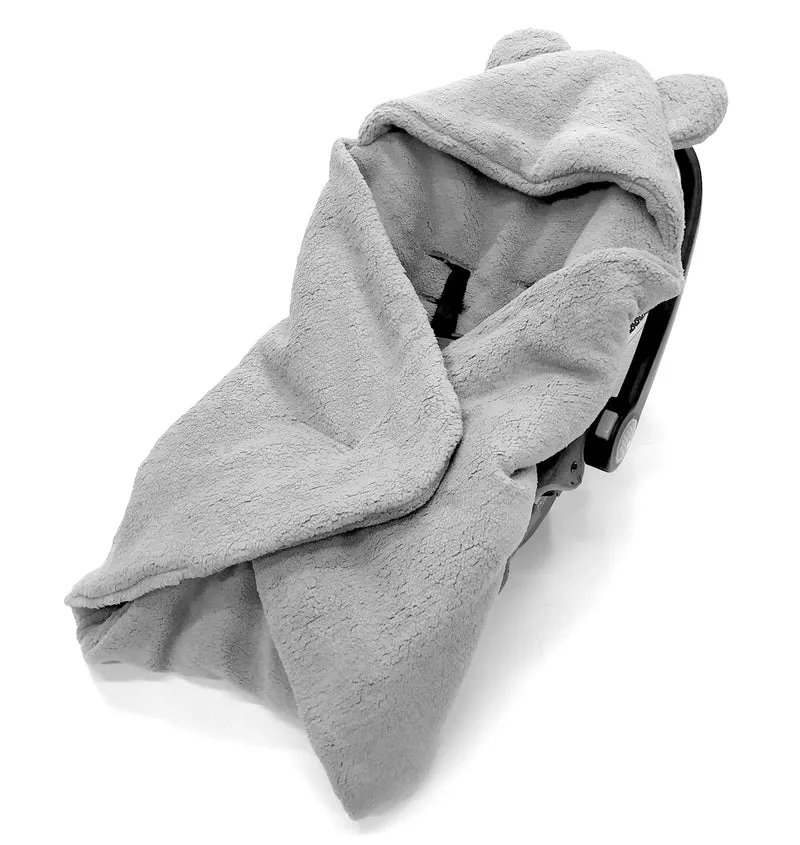 Winter blanket, swaddle for car seat carriers 3 and 5 point belt system | Grey
