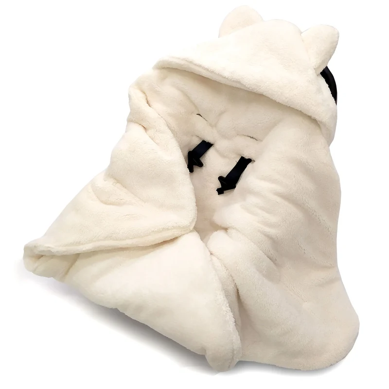 Winter blanket, swaddle for car seat carriers 3 and 5 point belt system | Ecru