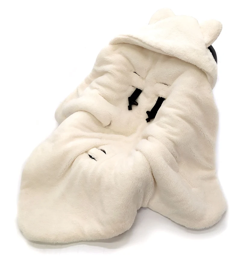 Winter blanket, swaddle for car seat carriers 3 and 5 point belt system | Ecru