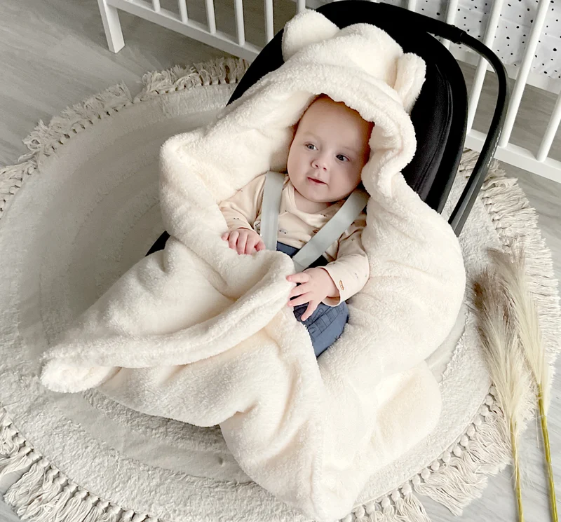 Winter blanket, swaddle for car seat carriers 3 and 5 point belt system | Ecru