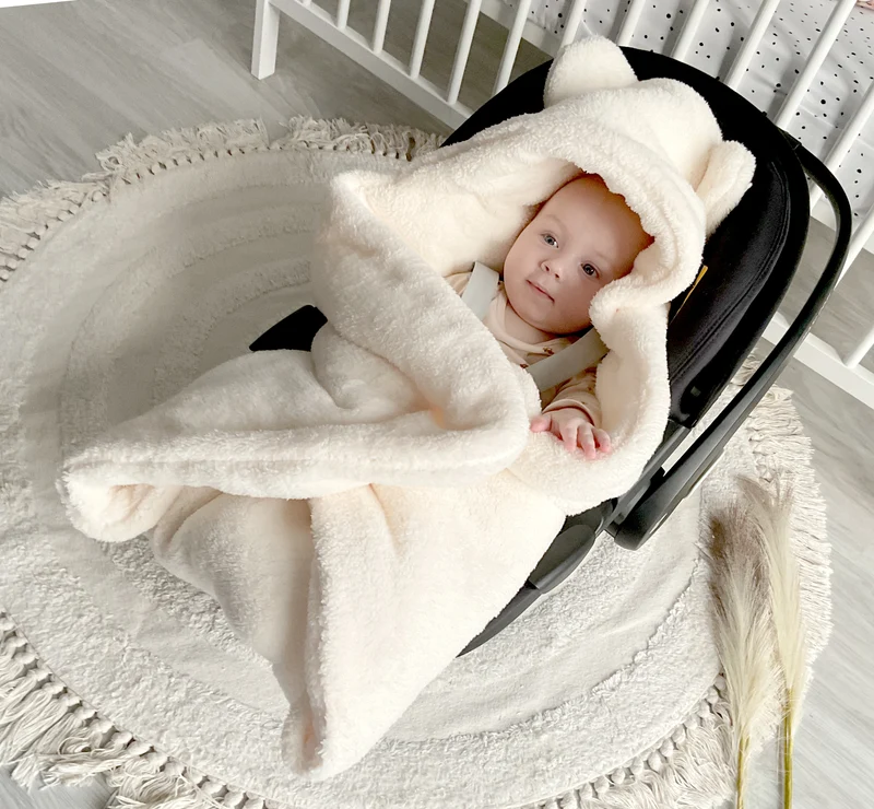 Winter blanket, swaddle for car seat carriers 3 and 5 point belt system | Ecru