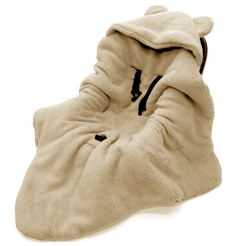 Winter blanket, swaddle for car seat carriers 3 and 5 point belt system | Beige