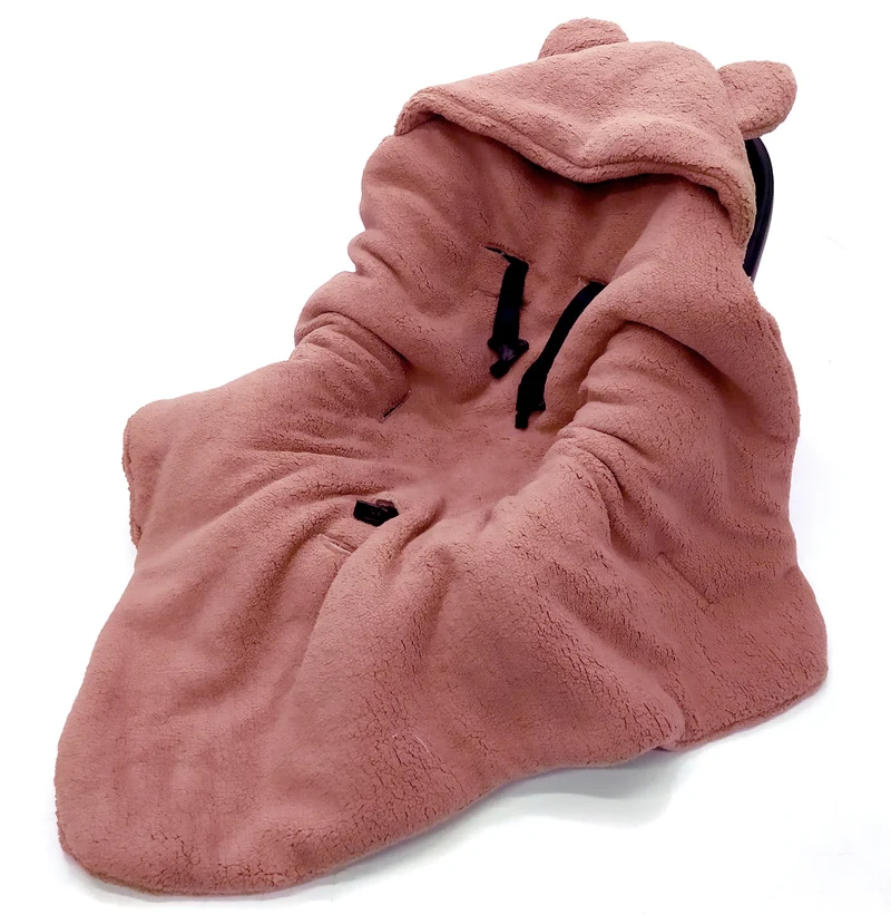 Winter blanket, swaddle for car seat carriers 3 and 5 point belt system | Dirty pink