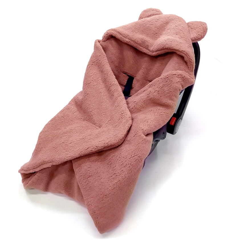 Winter blanket, swaddle for car seat carriers 3 and 5 point belt system | Dirty pink