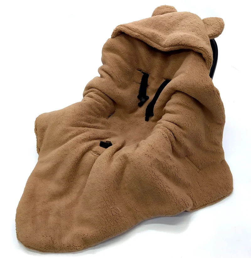 Winter blanket, swaddle for car seat carriers 3 and 5 point belt system | Toffee