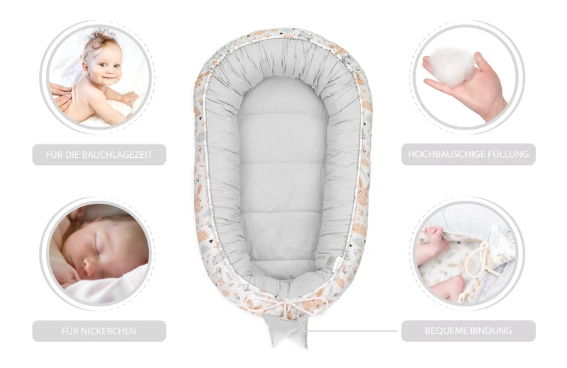 Babynest Babynestchen Neugeborene mit Tragegriff 90x50 cm - Baby Nestchen tragbar Nest für Bett Kinder Kuschelnest