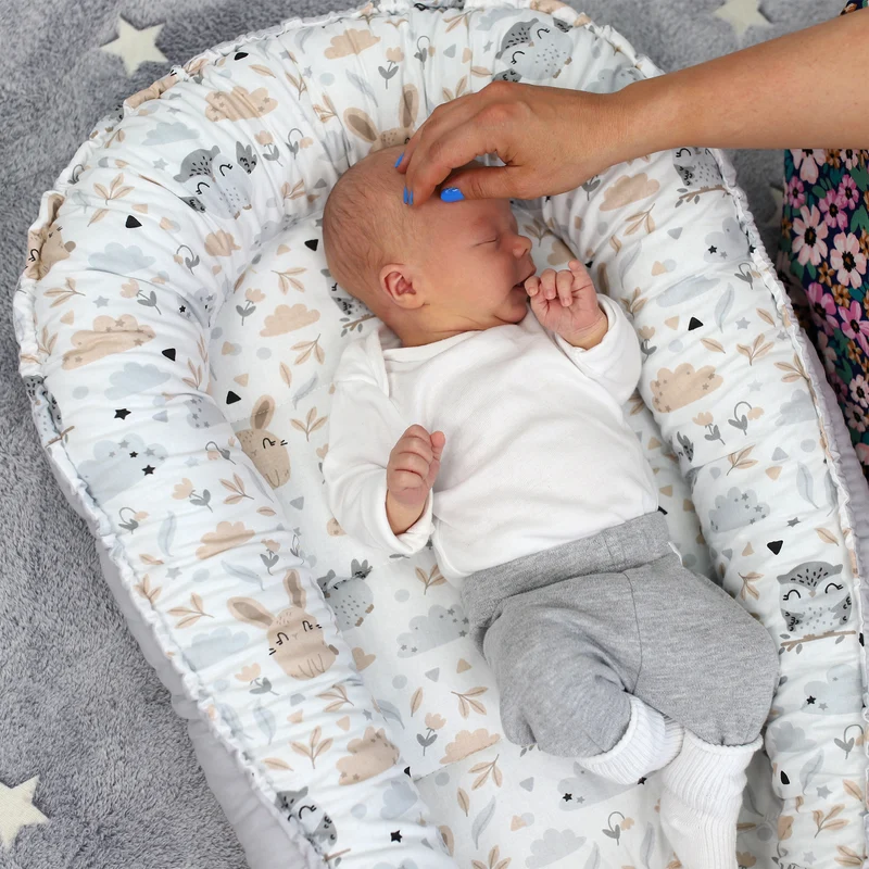 Babynest Babynestchen Neugeborene mit Tragegriff 90x50 cm - Baby Nestchen tragbar Nest für Bett Kinder Kuschelnest