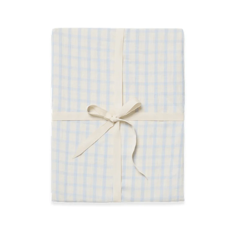 Garbo & Friends Musselin Fixleintuch 90 x 200 cm Gingham Sky Blue