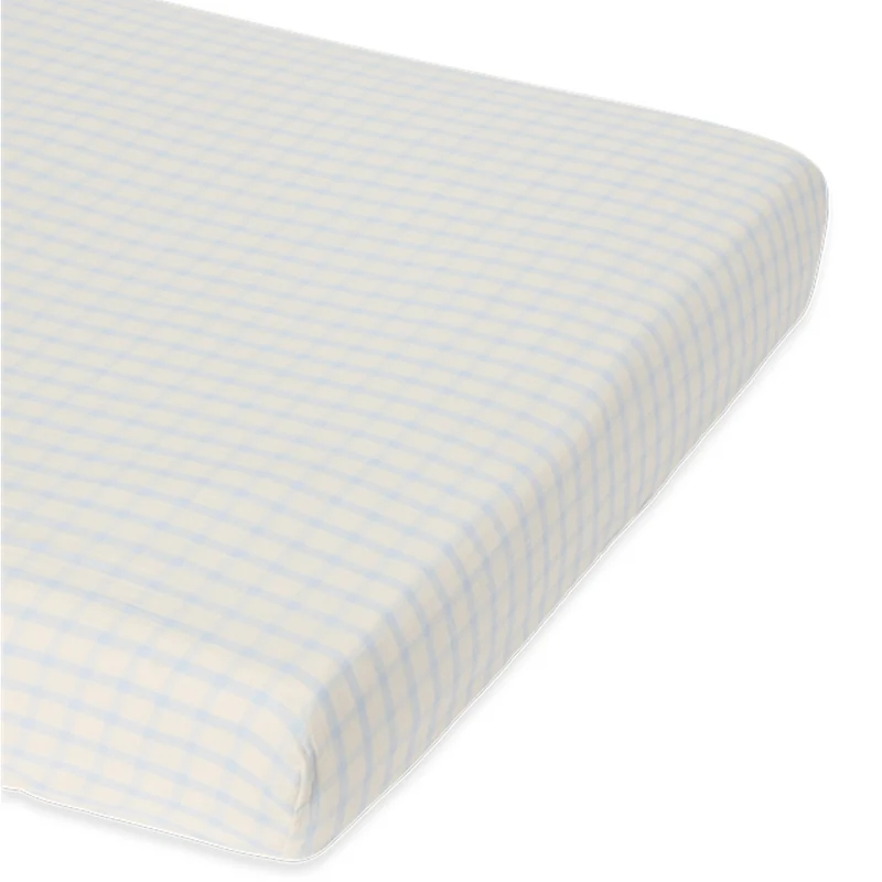 Garbo & Friends Musselin Fixleintuch 90 x 200 cm Gingham Sky Blue