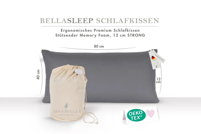Memory-Foam-Schlafkissen Strong 40×80×12 cm – fest für Seiten- & Rückenschläfer