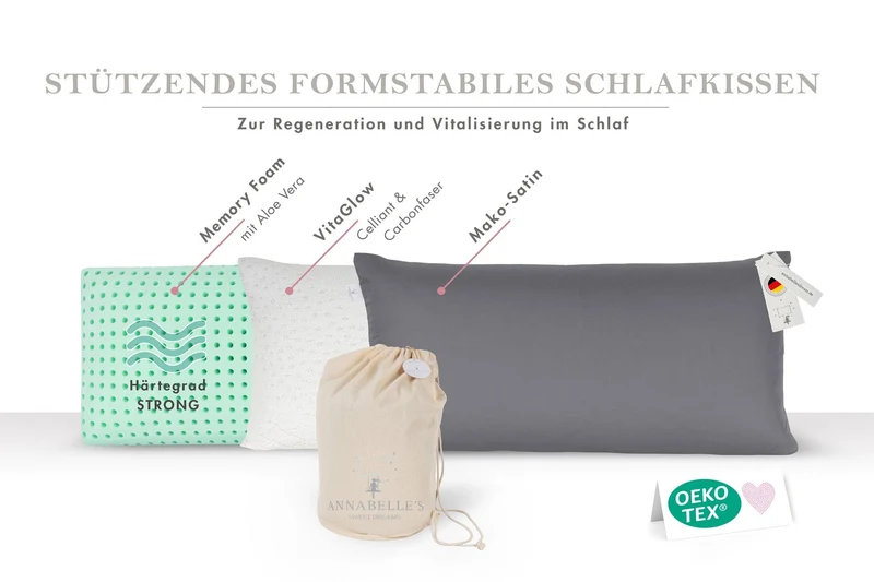 Memory-Foam-Schlafkissen Strong 40×80×12 cm – fest für Seiten- & Rückenschläfer