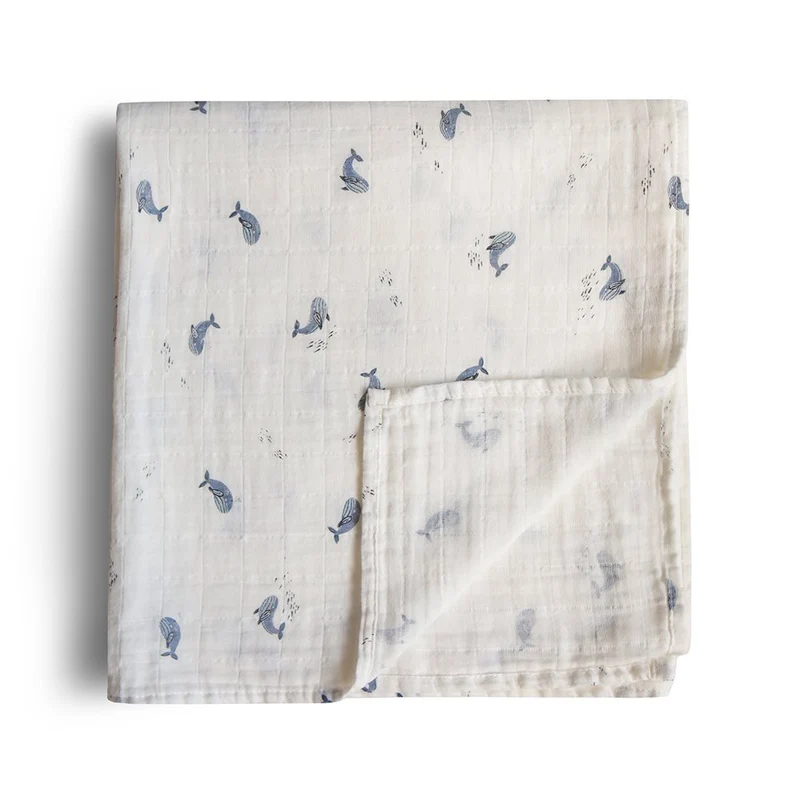 Mushie Musselin Swaddle Whales