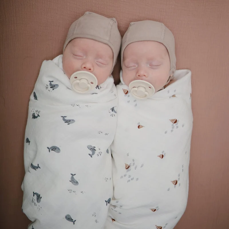 Mushie Musselin Swaddle Whales