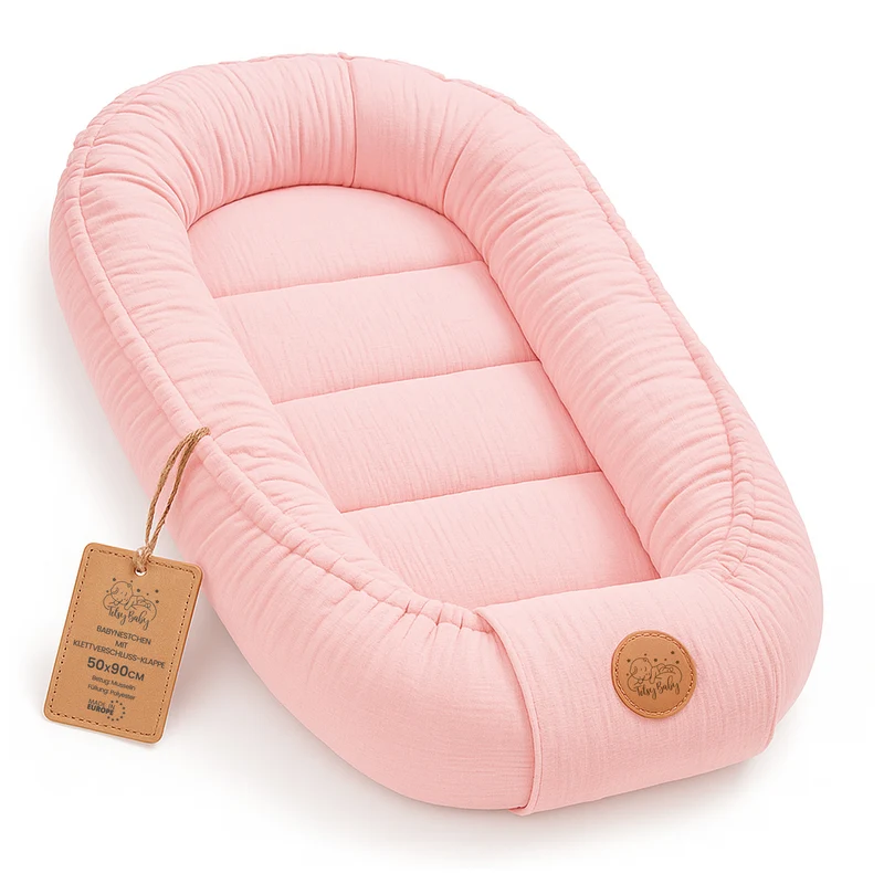 Babynest Nestchen Baby Musselin 90x50 cm - Babynestchen Neugeborene Nest für Kinder Bett und Babybett tragbar Kuschelnest Coccon für Jungen und Mädchen Baumwolle