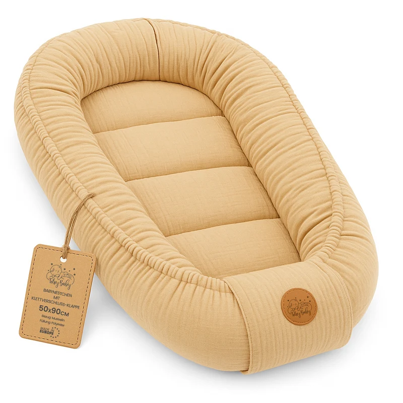Babynest Nestchen Baby Musselin 90x50 cm - Babynestchen Neugeborene Nest für Kinder Bett und Babybett tragbar Kuschelnest Coccon für Jungen und Mädchen Baumwolle