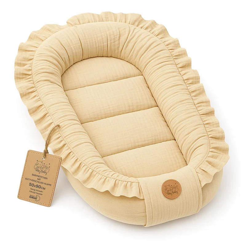 Babynest Nestchen Baby Musselin 90x50 cm - Babynestchen Neugeborene Nest für Kinder Bett und Babybett tragbar Kuschelnest Coccon für Jungen und Mädchen Baumwolle