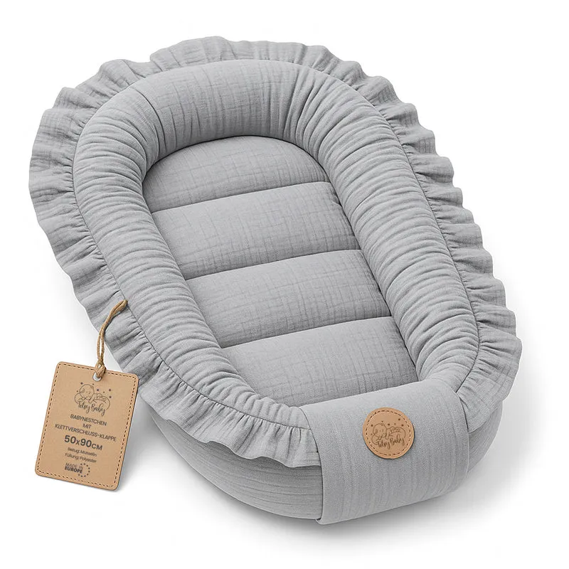 Babynest Nestchen Baby Musselin 90x50 cm - Babynestchen Neugeborene Nest für Kinder Bett und Babybett tragbar Kuschelnest Coccon für Jungen und Mädchen Baumwolle