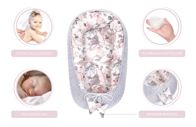 Babynest Nestchen Baby 90x50 cm - Babynestchen Neugeborene Babynest für Kinderbett Vielseitiges tragbar Nest Kuschelnest Zubehör für Babybett