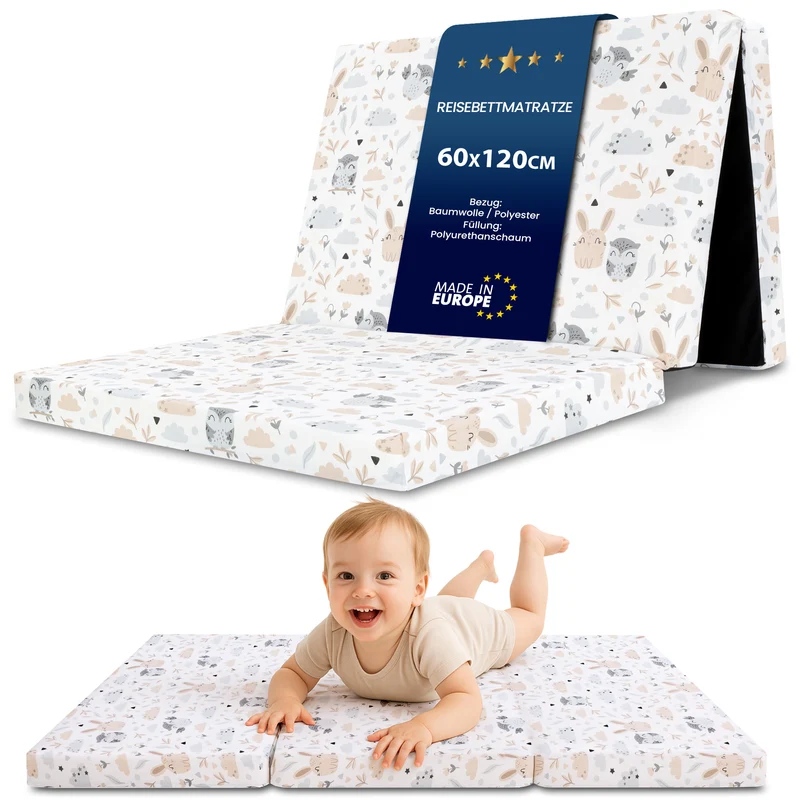 Klappmatratze faltbare Reisebett Baby Matratze 120x60 cm - Faltmatratze für Kinder Gästematratze klappbar Babymatratze Bodenmatratte Schlafmatratte und Reisematratze