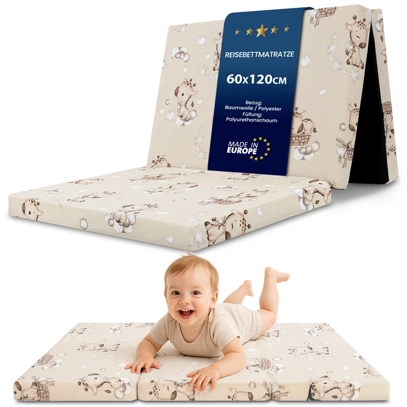 Klappmatratze faltbare Reisebett Baby Matratze 120x60 cm - Faltmatratze für Kinder Gästematratze klappbar Babymatratze Bodenmatratte Schlafmatratte und Reisematratze