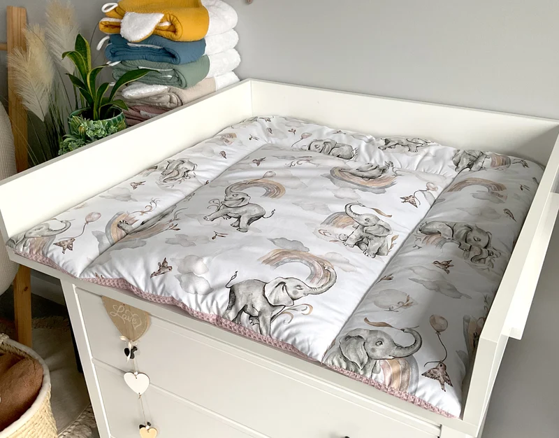 Changing mat | set of 6 elements | Beige elephants and dirty pink