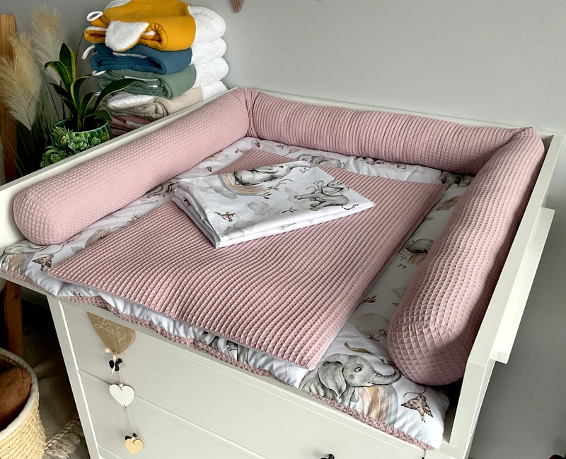Changing mat | set of 6 elements | Beige elephants and dirty pink