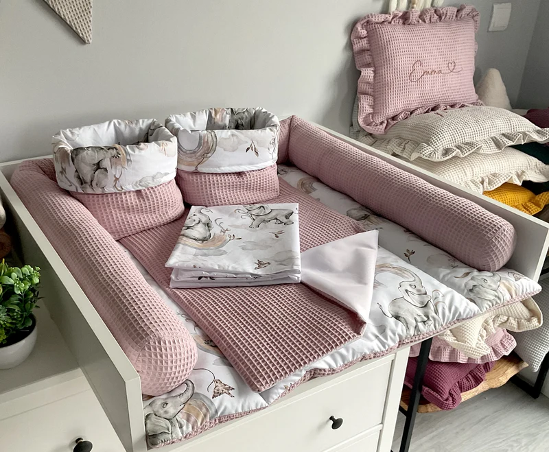 Changing mat | set of 6 elements | Beige elephants and dirty pink