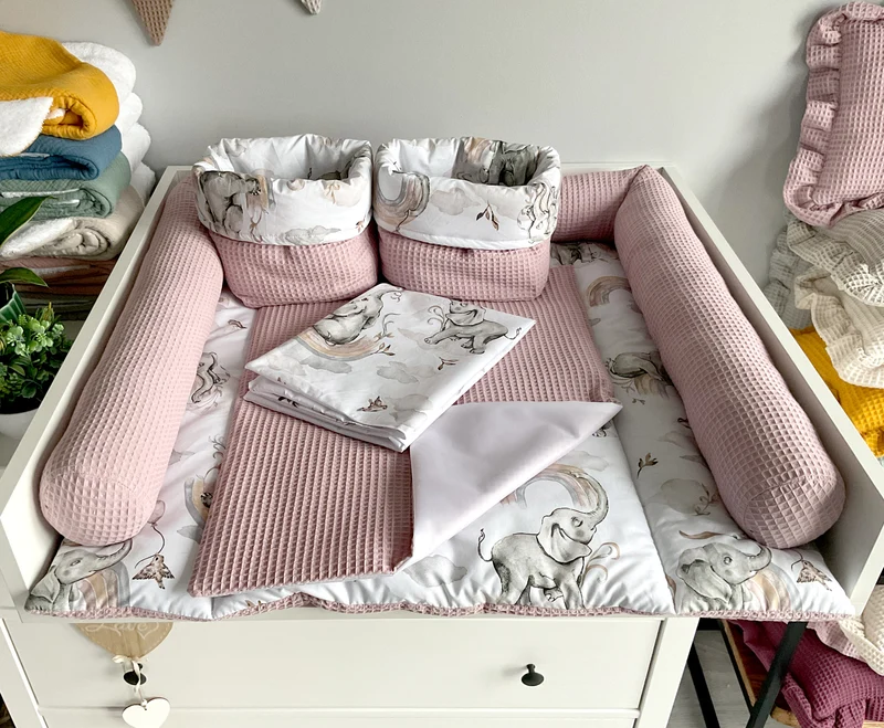 Changing mat | set of 6 elements | Beige elephants and dirty pink