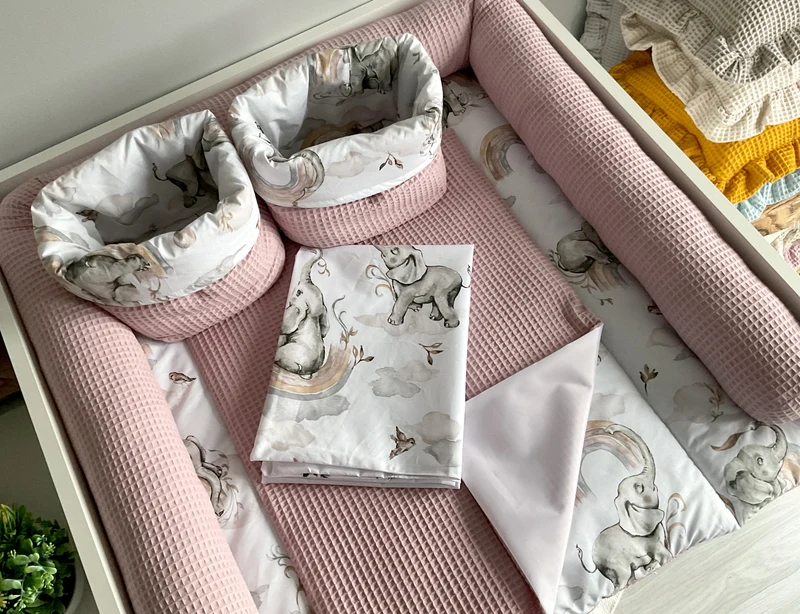 Changing mat | set of 6 elements | Beige elephants and dirty pink