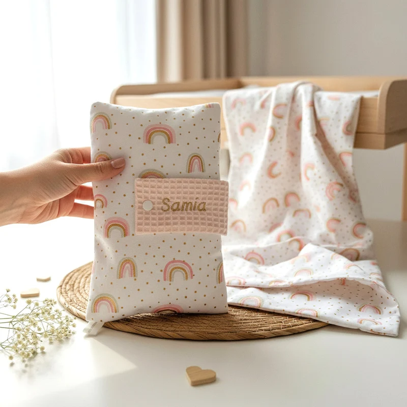 WINDELTASCHE "Regenbogen" mit Wickeldecke & Wunschnamen