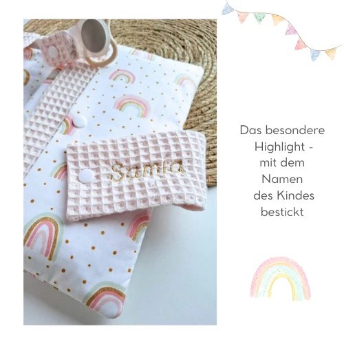 WINDELTASCHE "Regenbogen" mit Wickeldecke & Wunschnamen