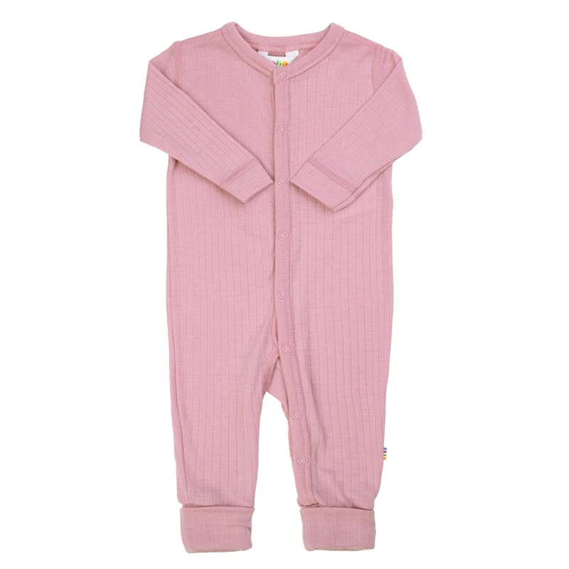 Joha Strampler Pyjama Merinowolle '2 in 1 Foot' Old Rose