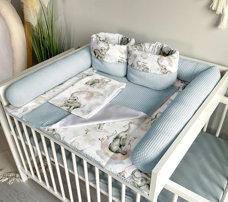 Changing mat | set of 6 elements | Beige elephants plus blue