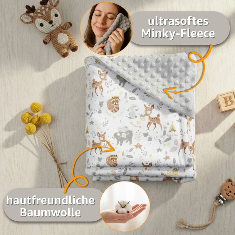 Einschlagdecke Babyschale Baby Decke 90x90 cm - Fußsack Blanket für Kinderwagen und Autositz Ganzjahres für Neugeborenen und Kleinkinder Einschlagsdecken für 3 und 5 Punkt Gurt Minky Oeko-Tex