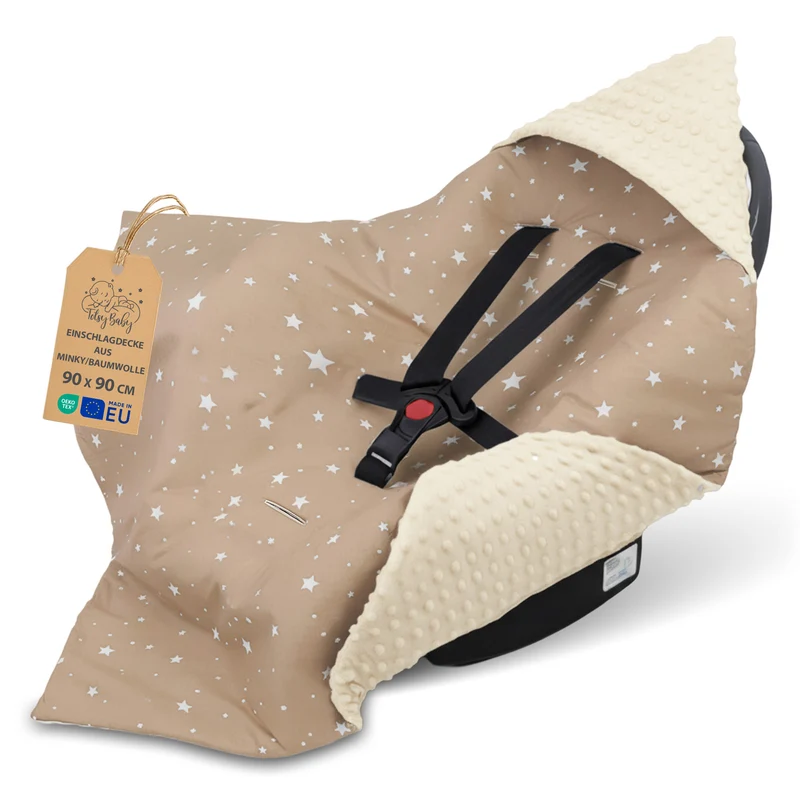 Einschlagdecke Babyschale Baby Decke 90x90 cm - Fußsack Blanket für Kinderwagen und Autositz Ganzjahres für Neugeborenen und Kleinkinder Einschlagsdecken für 3 und 5 Punkt Gurt Minky Oeko-Tex