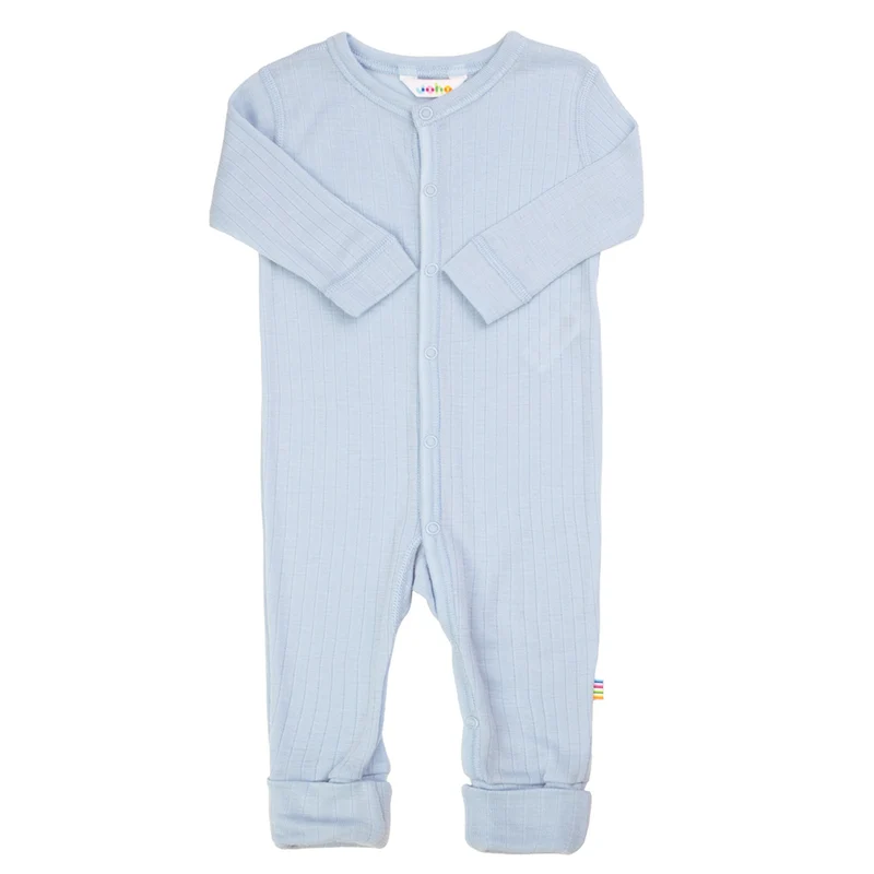 Joha Strampler Pyjama Merinowolle '2 in 1 Foot' Hellblau